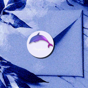 Cute  purple  dolphin  -  add name classic round sticker
