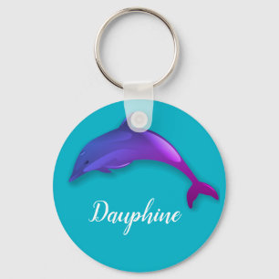 Cute  purple  dolphin  -  add name key ring