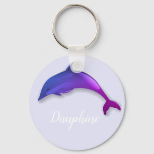 Cute purple dolphin in lavender - add name key ring