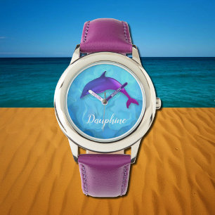 Cute purple dolphin in water - add name watch