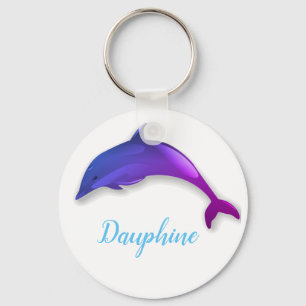 Cute purple dolphin in white - add name key ring