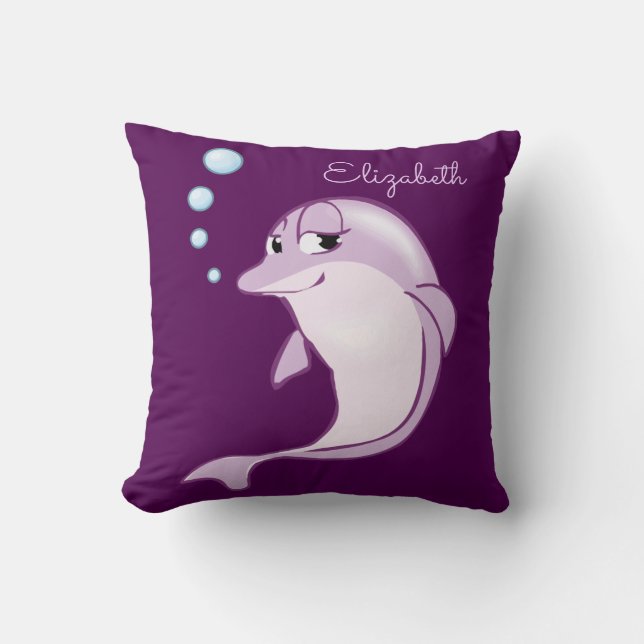 Cute Purple Dolphin Personalised Cushion (Front)