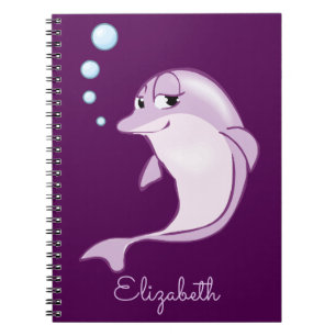 Cute Purple Dolphin Personalised Notebook