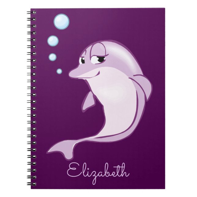 Cute Purple Dolphin Personalised Notebook (Front)