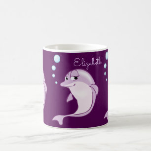 Cute Purple Dolphins Personalised Coffee Mug