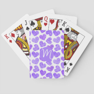 Cute Purple Doodled Heart Valentine's Day Monogram Playing Cards