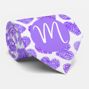 Cute Purple Doodled Heart Valentine's Day Monogram Tie