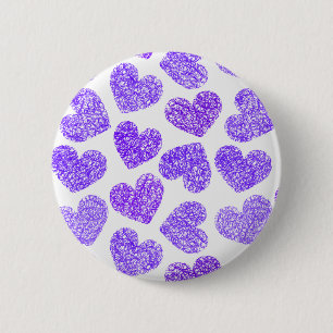 Cute Purple Doodled Heart Valentine's Day Pattern 6 Cm Round Badge
