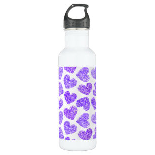 Cute Purple Doodled Heart Valentine's Day Pattern 710 Ml Water Bottle