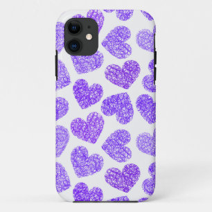 Cute Purple Doodled Heart Valentine's Day Pattern iPhone 11 Case
