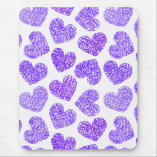 Cute Purple Doodled Heart Valentine's Day Pattern Mouse Mat