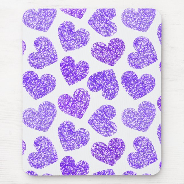 Cute Purple Doodled Heart Valentine's Day Pattern Mouse Mat (Front)