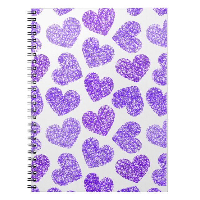 Cute Purple Doodled Heart Valentine's Day Pattern Notebook (Front)