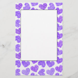 Cute Purple Doodled Heart Valentine's Day Pattern Stationery