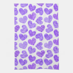 Cute Purple Doodled Heart Valentine's Day Pattern Tea Towel