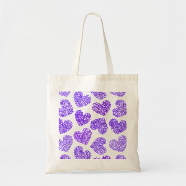 Cute Purple Doodled Heart Valentine's Day Pattern Tote Bag (Front)