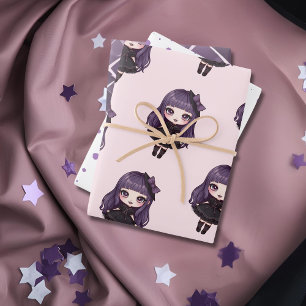 Cute Purple dot girl  Wrapping Paper Sheet