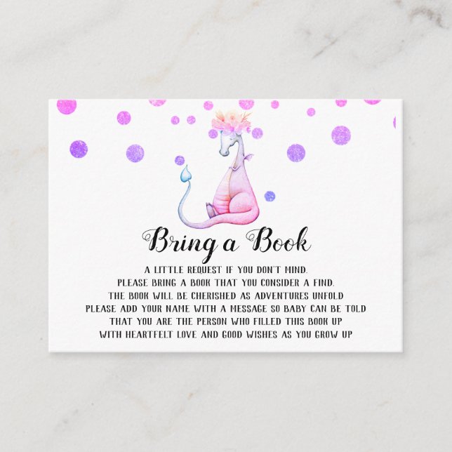 *~* Cute Purple Dragon Baby Girl Bring a Book Enclosure Card (Front)