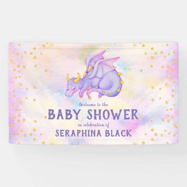 Cute Purple Dragon Baby Shower Banner (Horizontal)