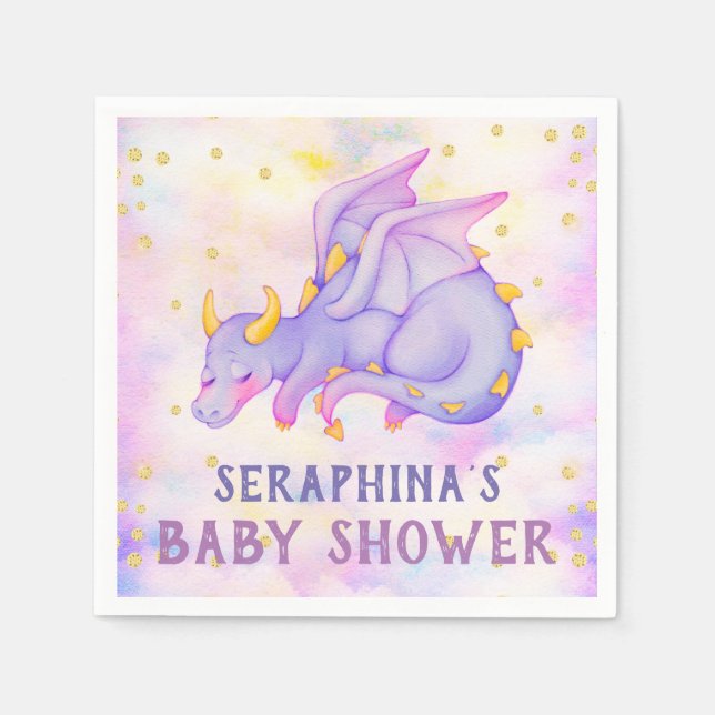 Cute Purple Dragon Girls baby Shower Napkin (Front)
