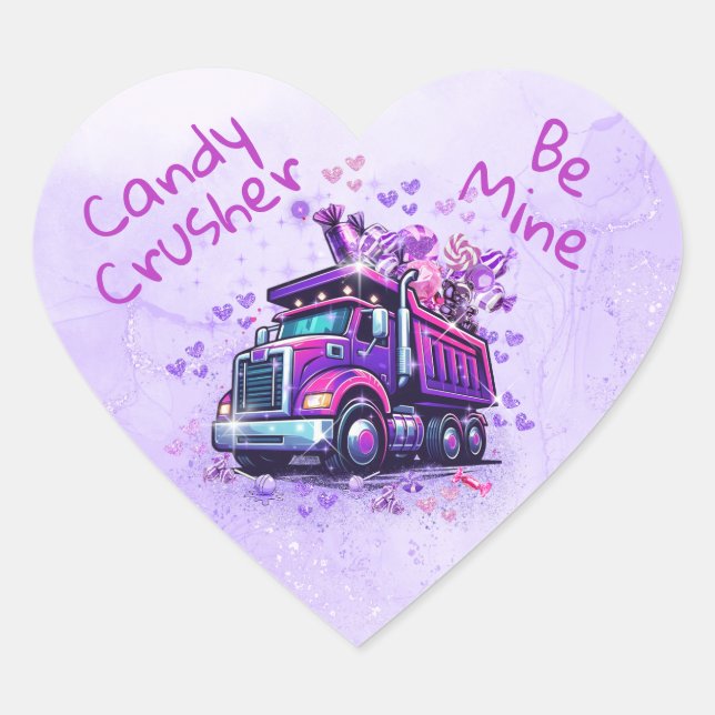 Cute Purple Dump Truck Valentine  Heart Sticker (Front)