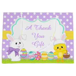 Cute Purple Easter Bunny and Chick Easter Egg Hunt Large Gift Bag