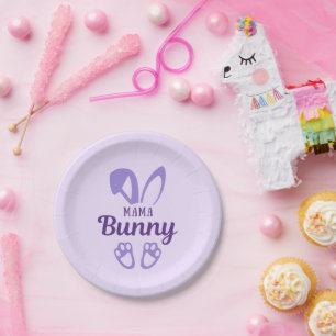 Cute Purple Easter Mama Bunny Rabbit Ears Mother Paper Plate