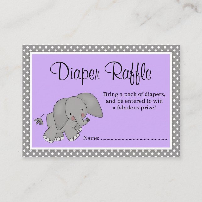 Cute Purple Elephant Baby Shower Diaper Raffle Enclosure Card (Front)