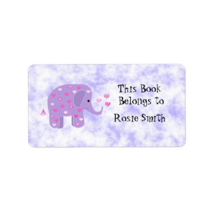 Cute Purple Elephant Bookplate Label