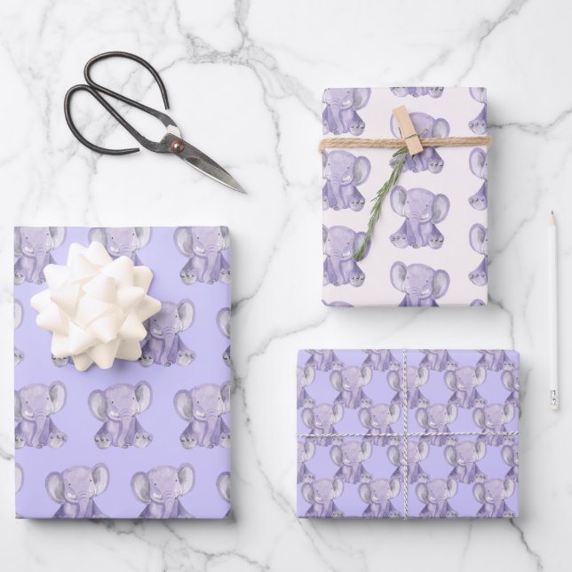 Cute Purple Elephant Design Wrapping Paper  (Front)