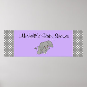 Cute Purple Elephant Girl Baby Shower Banner Poster