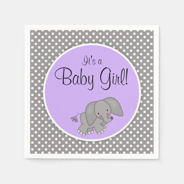 Cute Purple Elephant Girl Baby Shower Napkin (Front)