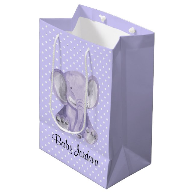 Cute Purple Elephant Polka Dot Design Gift Bag (Front Angled)