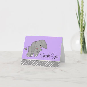 Cute Purple Elephant Thank You Cards