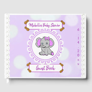 Cute Purple Elephant themed Girl's Baby Shower Guest Book
