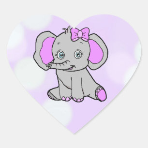 Cute Purple Elephant with baby bottle Heart Sticker