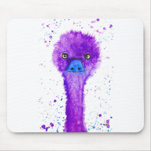 Cute purple emu watercolor animal whimsical mouse mat