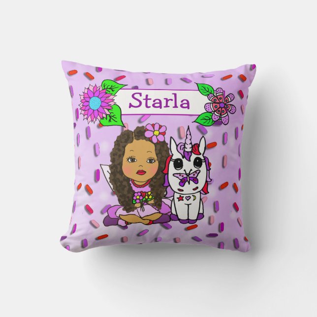 Cute Purple Fairy and Flowers Candy Sprinkles Cushion (Front)
