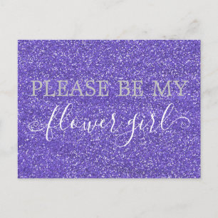 Cute Purple Faux Glitter Flower Girl Proposal Invitation Postcard