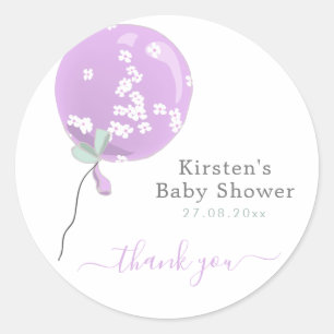 Cute Purple Floral Balloon - Baby Shower Thank You Classic Round Sticker