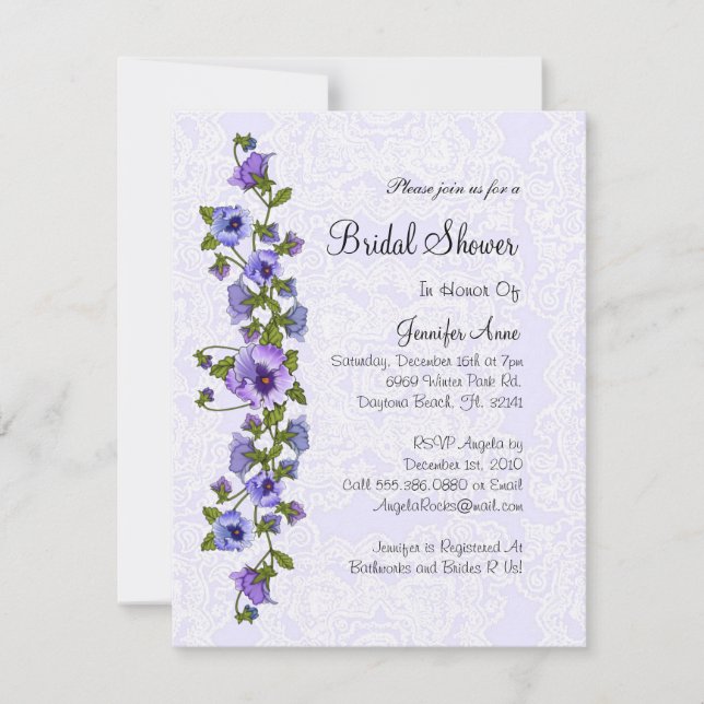 Cute Purple Floral Bridal Shower Invite (Front)