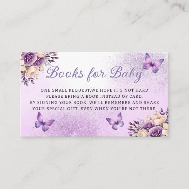 Cute Purple Floral butterfly books for baby ticket Enclosure Card (Front)