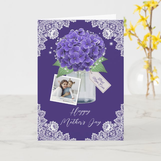 Cute Purple Floral Photo Happy Mother's Day Card (Yellow Flower)