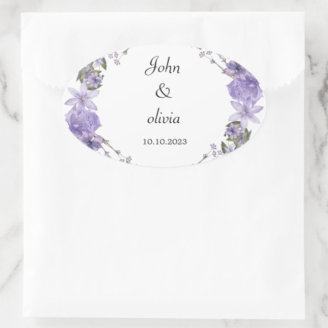 cute purple floral wedding  oval sticker (Bag)