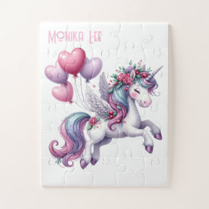 Cute Purple Floral White Unicorn Puzzles