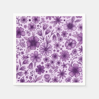 Cute Purple Floral Wild Flowers Birthday Party Napkin