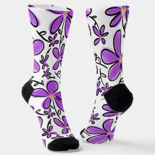 Cute purple flower pattern socks