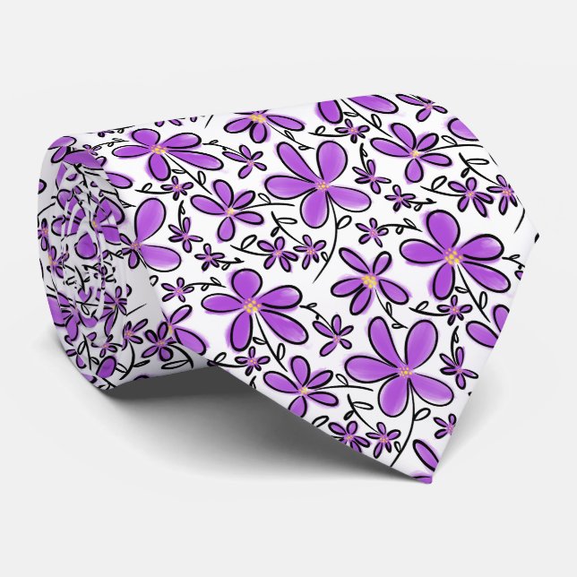 Cute purple flower pattern tie (Rolled)