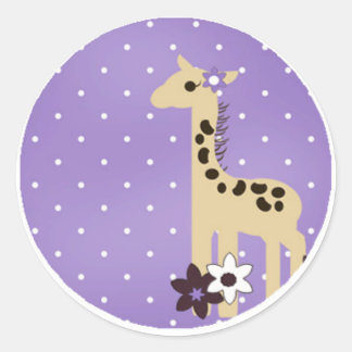 Cute Purple Flower with Giraffe Classic Round Sticker
