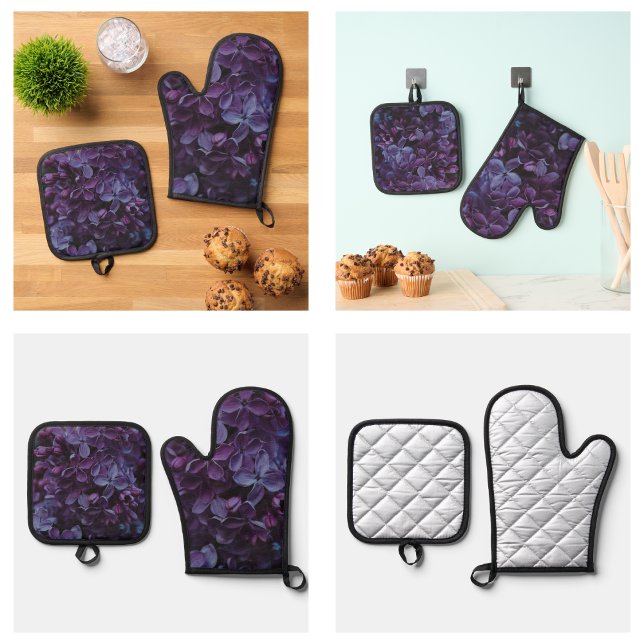 Cute Purple Flowers Oven Mitt & Pot Holder Set (Cute Purple Flowers Oven Mitt & Pot Holder Set
)